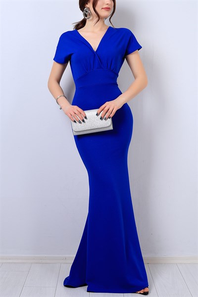 Mavi Kruvaze Yaka Bayan Balık Elbise 13812B