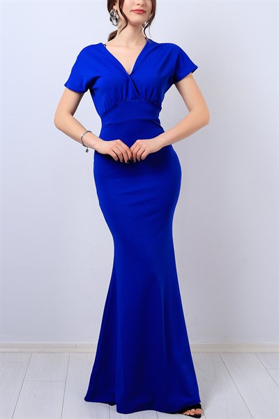 Mavi Kruvaze Yaka Bayan Balık Elbise 13812B