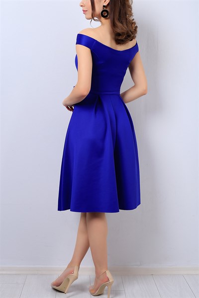 Mavi Kurdele Detaylı Bayan Elbise 13817B