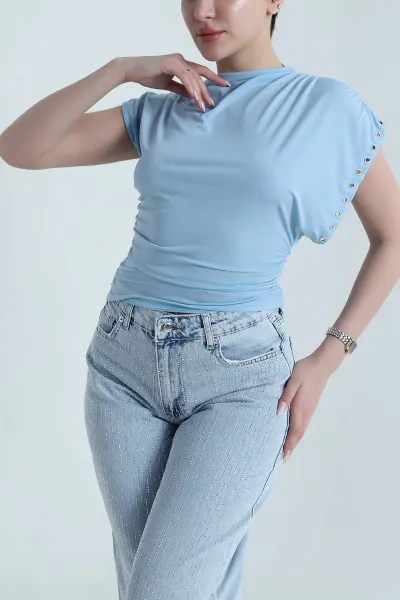 Mavi Kuş Gözü Detay Sandy Kadın Bluz 458594