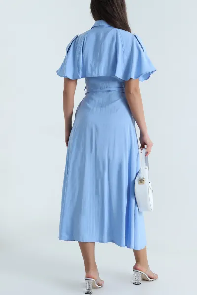 Mavi Kuşaklı Modal Kadın Elbise 484082
