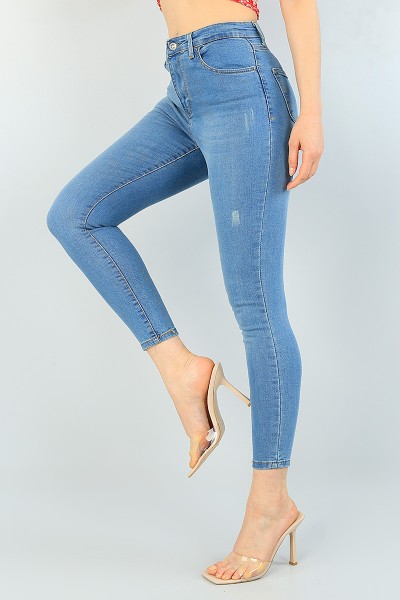 Mavi Lazer Kesim Bayan Likralı Kot Pantolon 66152