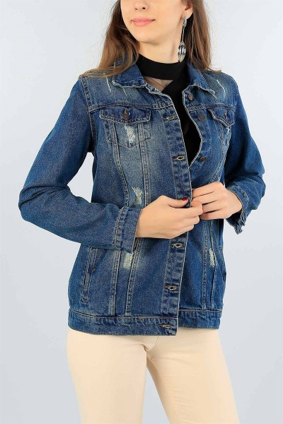 Mavi Lazer Kesim Bayan Mom Kot Ceket 44356