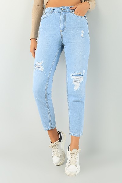 Mavi Lazer Kesim Bayan Mom Kot Pantolon 74720