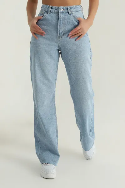 Mavi Lazer Kesim Bol Paça Kadın Kot Pantolon 399774