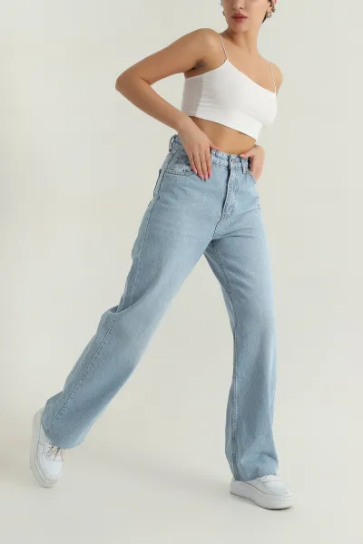 Mavi Lazer Kesim Bol Paça Kadın Kot Pantolon 399774