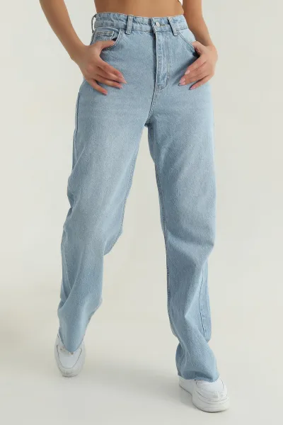 Mavi Lazer Kesim Bol Paça Kadın Kot Pantolon 399774