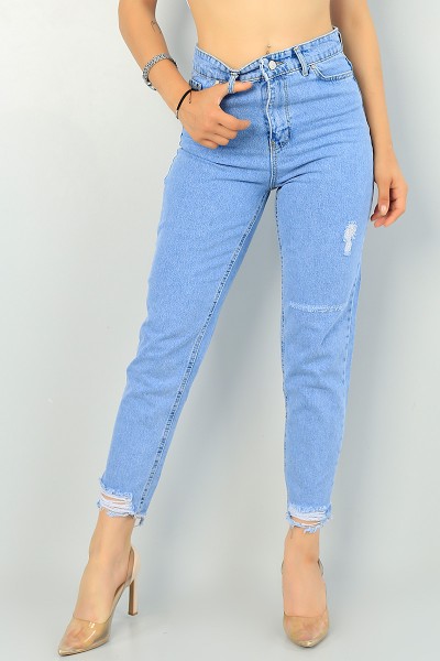 Mavi Lazer Kesim Mom Bayan Kot Pantolon 70445