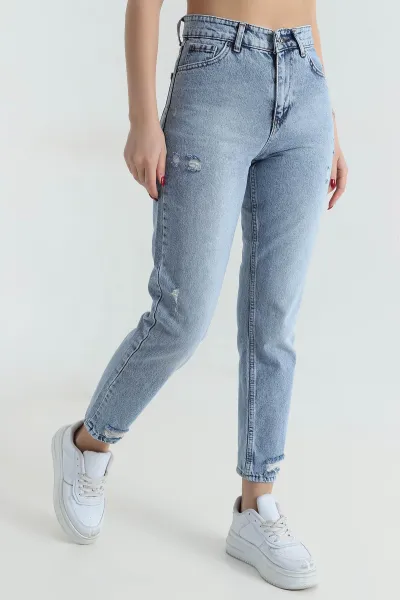 Mavi Lazer Kesim Mom Kadın Kot Pantolon 416181