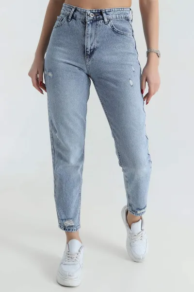Mavi Lazer Kesim Mom Kadın Kot Pantolon 416181