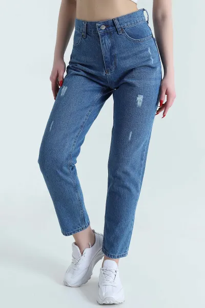 Mavi Lazer Kesim Mom Kadın Kot Pantolon 445170