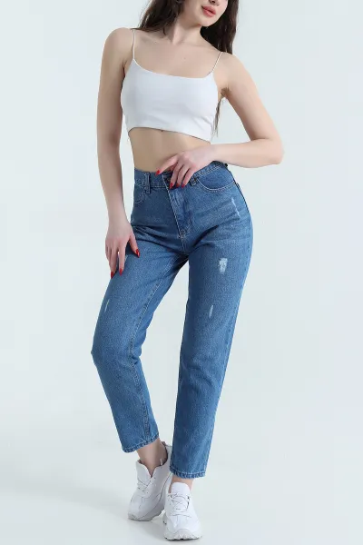 Mavi Lazer Kesim Mom Kadın Kot Pantolon 445170