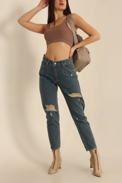 Mavi Lazer Kesim Mom Kot Pantolon 224678