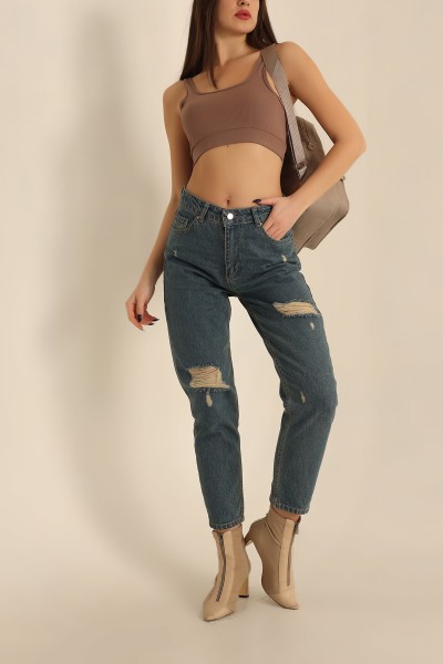 Mavi Lazer Kesim Mom Kot Pantolon 224678