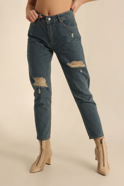 Mavi Lazer Kesim Mom Kot Pantolon 224678