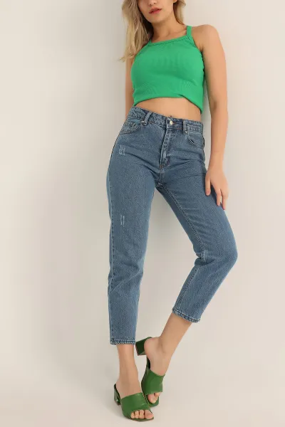 Mavi Lazer Kesim Mom Kot Pantolon 264021