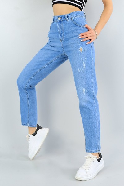 Mavi Lazer Kesim Yırtık Bayan Kot Pantolon 46108