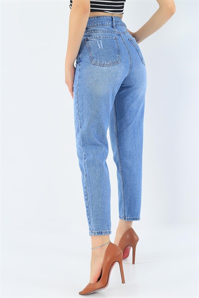 Mavi Lazer Kesim Yırtık Kot Pantolon 34395