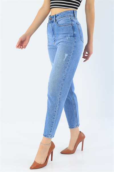 Mavi Lazer Kesim Yırtık Kot Pantolon 34395