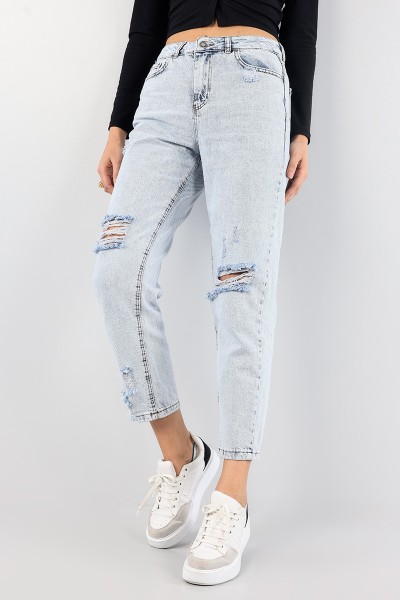 Mavi Lazer Kesim Yırtık Kot Pantolon 88806