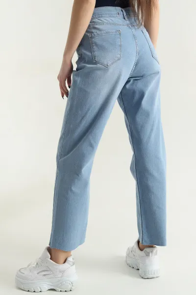 Mavi Lazer Paça Likralı Mom Kadın Kot Pantolon 346045