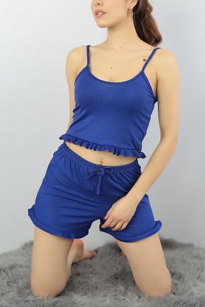 Mavi Likralı Bayan Askılı Pijama Takımı 54623