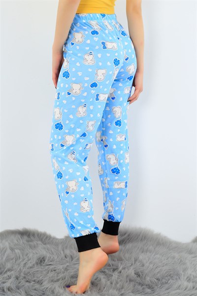 Mavi Likralı Bayan Pijama Altı 31412