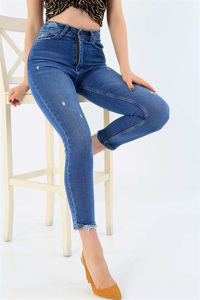 Mavi Likralı Boyfriend Bayan Kot Pantolon 33581