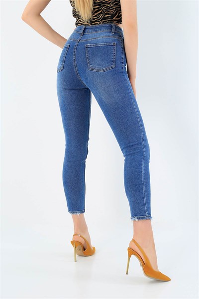 Mavi Likralı Boyfriend Bayan Kot Pantolon 33581