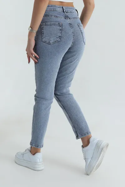 Mavi Likralı Boyfriend Mom Kadın Kot Pantolon 409549
