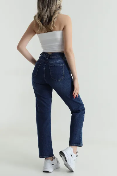 Mavi Likralı Kadın Mom Kot Pantolon 485516