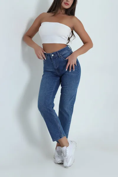Mavi Likralı Kadın Mom Kot Pantolon 488284