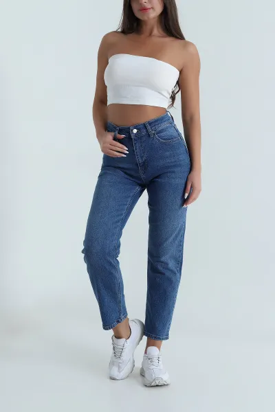 Mavi Likralı Kadın Mom Kot Pantolon 488284