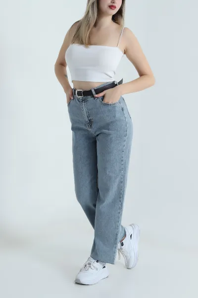Mavi Lİkralı Kemerli Boyfit Kadın Kot Pantolon 489578