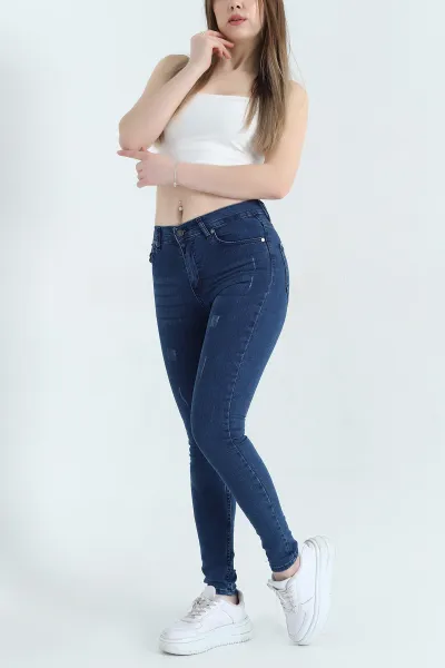 Mavi Likralı Lazerli Kadın Kot Pantolon 337743