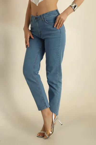 Mavi Likralı Mom Bayan Kot Pantolon 273712