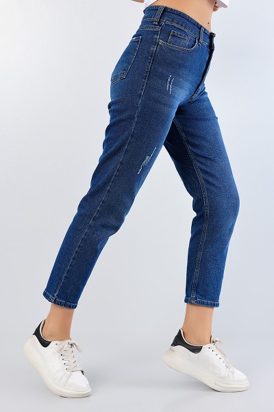 Mavi Likralı Mom Bayan Kot Pantolon 76654
