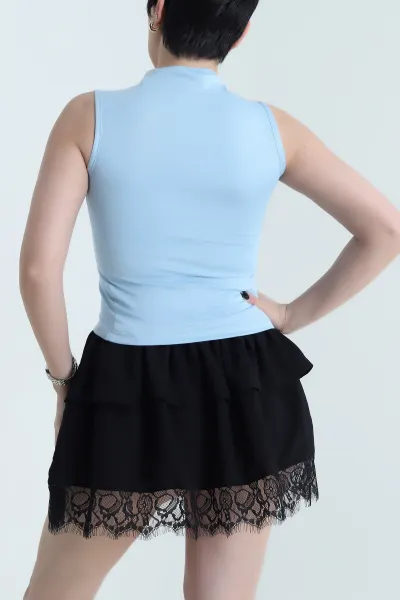 Mavi Likralı Oysho Kolsuz Kadın Bluz 453030