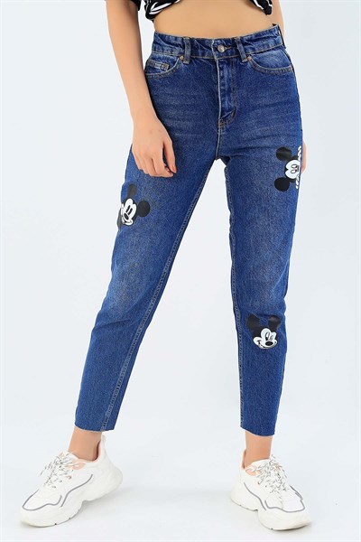 Mavi Mickey Mouse Baskılı Kot Pantolon 35096