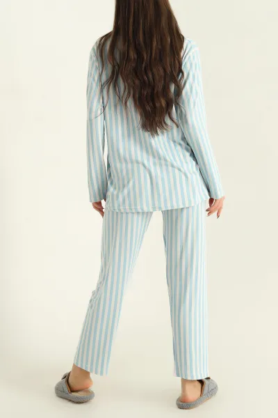 Mavi Milan Düğmeli Bayan Pijama Takımı 329613