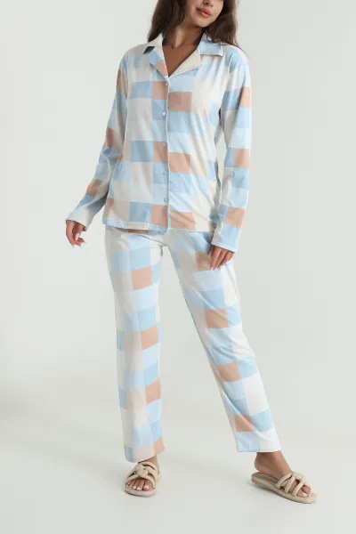 Mavi Milan Soft Düğmeli Kadın Pijama Takımı 488926