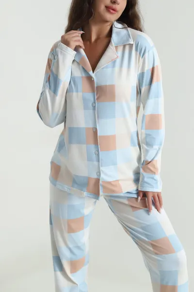 Mavi Milan Soft Düğmeli Kadın Pijama Takımı 488926
