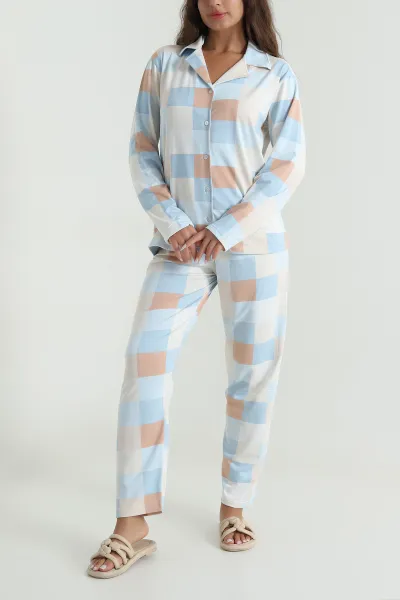 Mavi Milan Soft Düğmeli Kadın Pijama Takımı 488926