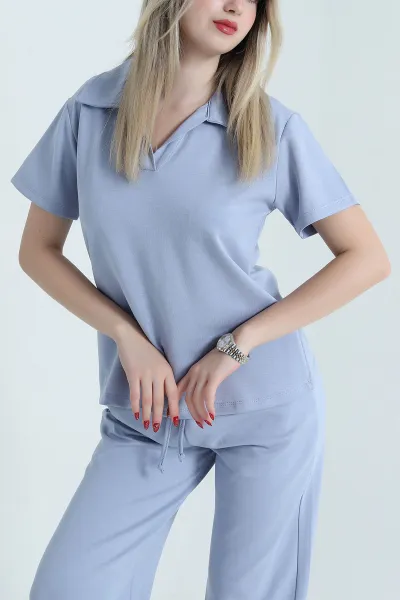 Mavi Modal Likralı Cepli Kadın İkili Takım 473583