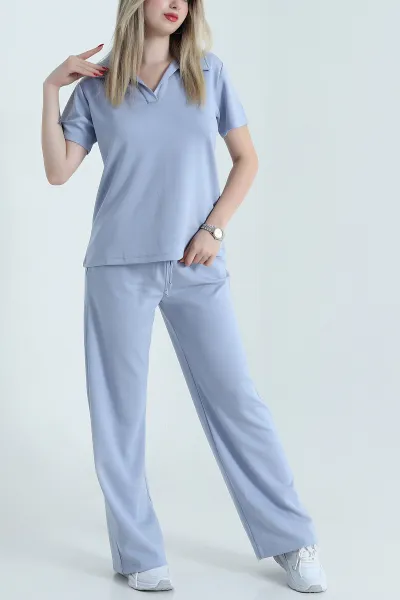 Mavi Modal Likralı Cepli Kadın İkili Takım 473583