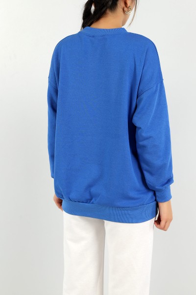 Mavi Nakışlı Bayan  Üç İp Sweat 148649