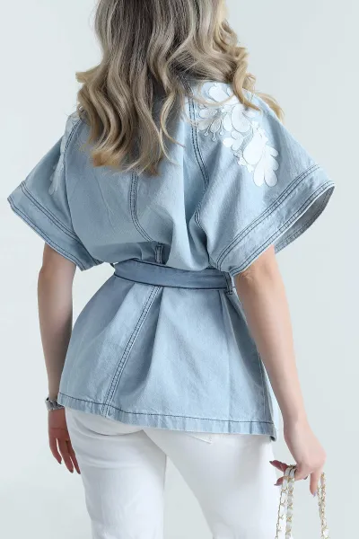 Mavi Nakışlı Denim Kadın Yelek 474401