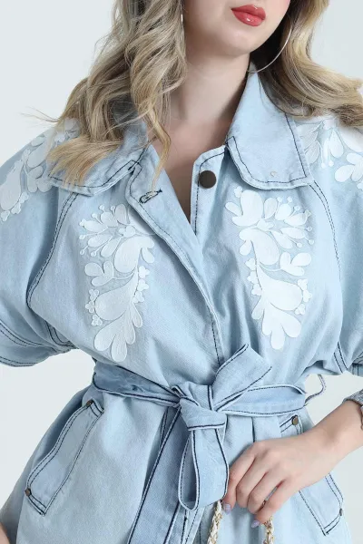 Mavi Nakışlı Denim Kadın Yelek 474401