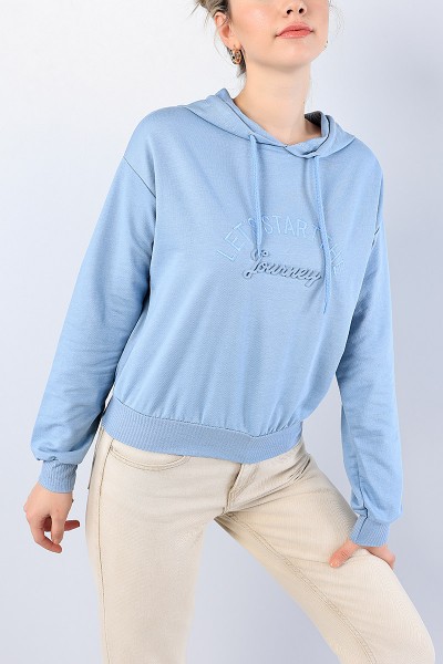 Mavi Nakışlı Gofre Baskılı Bayan Sweat 76141