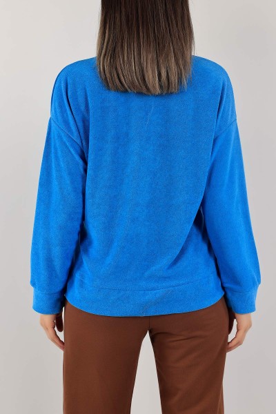 Mavi Nakışlı Havlu Kumaş Sweat 132393